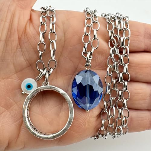 Katia Designs Layered Necklace for Women – Long Gold or Silver Chain with Faceted Crystal & “I Welcome Miracles” Affirmation Ring – Boho Jewelry, Quick-Connect Clasp, Nickel-Free2