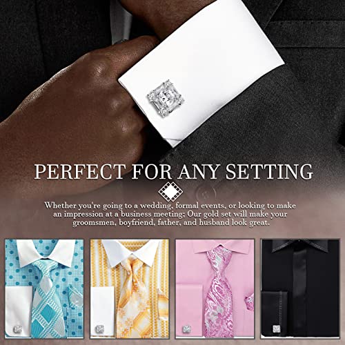 Shiny Cufflinks for Men's Fancy Shirt for Suit, in Gift Box, Matching with Solid Tie in Red White Black Blue Easily, Designed by HAWSON3