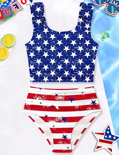 Image of Girls Tankini Swimsuit 2 Piece Bathing Suit Twist Cross Back Cutout Swim Tank Top Floral Print Swimwear for 7-18Y