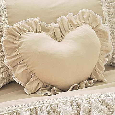 LELVA Solid Color Ruffle Design Detachable Decoration Pillow Heart Throw Pillow Sham Cushion Bed Shaped Sofa Pillows Khaki Cover