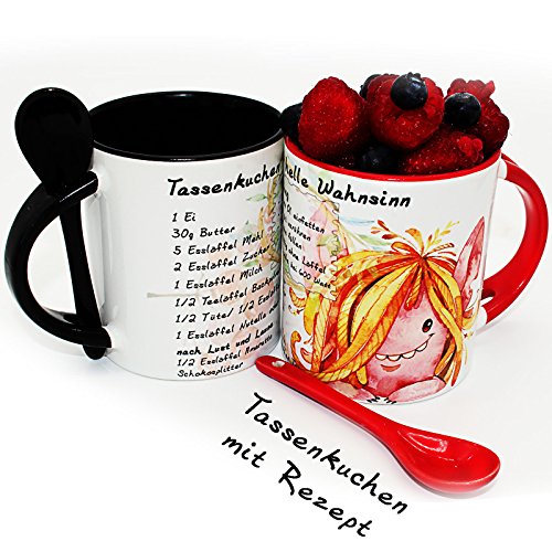 Sunnywall 2er-Set | Tassenkuchen mit Rezept in 5 Minuten, Löffeltasse, Kaffee- oder Tee-Tasse | Mug Cake | Mikrowellenkuchen - Geschenk zum...