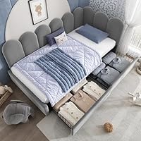 ANIROY Upholstered Bed, 3FT Single Bed 90x190cm with Trundle 90x190cm, Daybed Sofabed for Adults & Teenagers, Velvet, Grey