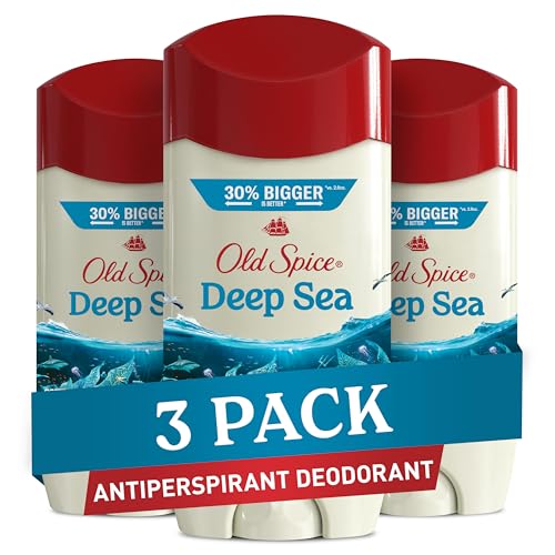 Image of Old Spice Men's Antiperspirant & Deodorant, 24 /7 Lasting Freshness, Advanced Sweat & Odor Protection with Skin Conditioners, Invisible Solid, Deep Sea with Ocean Elements Scent, 3.4 oz (Pack of 3)