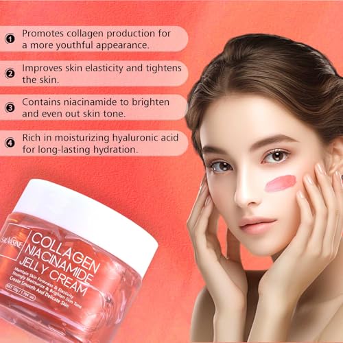 Collagen Jelly Cream For Face Skin Care Niacinamide &Freeze-Dried Hydrolyzed Collagen Anti-Aging Face Moisturizer Cream,Moisturizes& Firmness & Elasticity & Evens Skin Tone-50g - Image 3