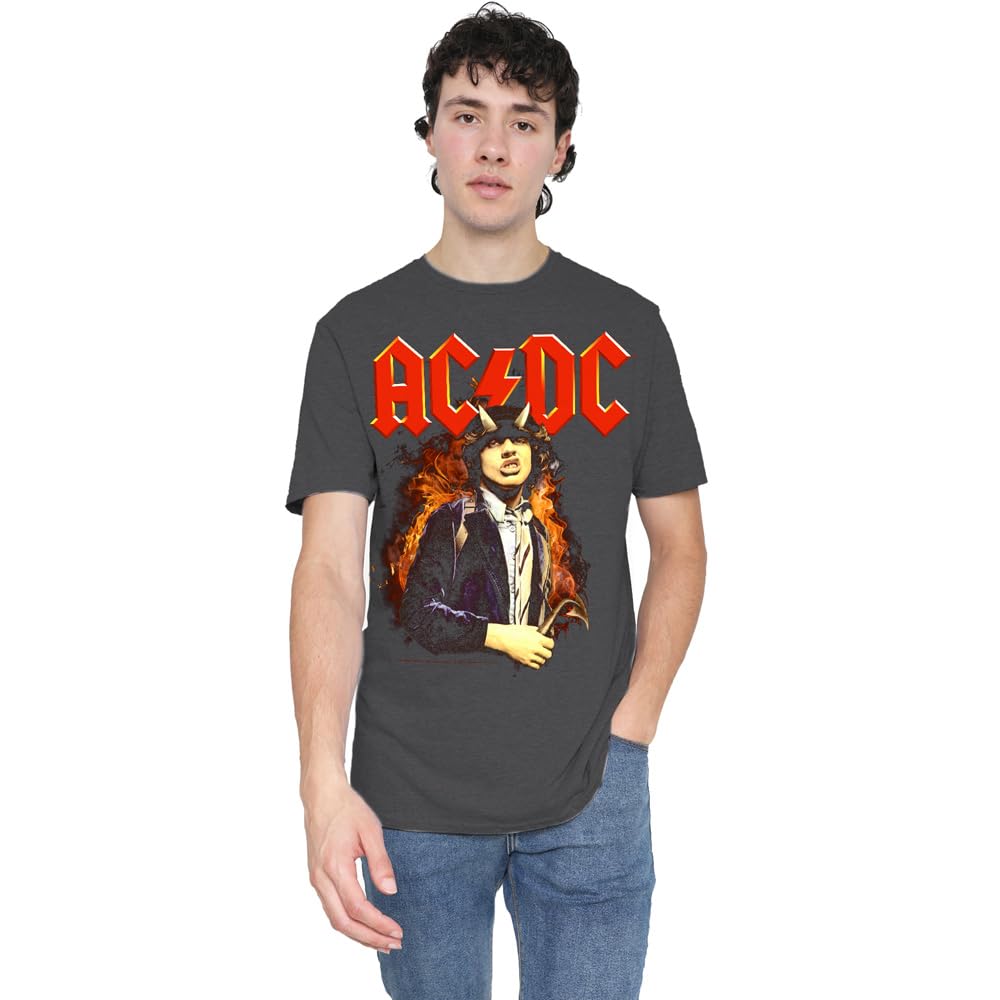 ACDC Fire and Horns Unisex T Shirt, Black, X-Large
