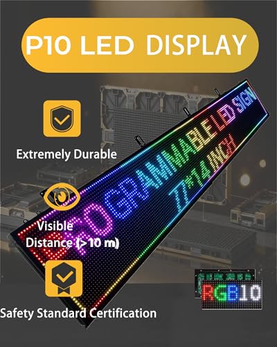 Image of Programmable LED Sign Outdoor 77 inchx14 inch - P10 Digital Scrolling Text Display for Business, IP65 Waterproof & 5000CD High Brightness, WiFi /USB Control Open Sign for Restaurant /Tire Shop /Church /Retail, Text & Simple Graphics Only