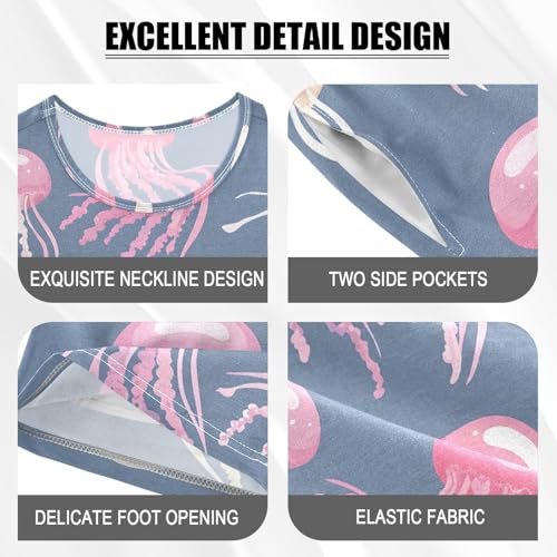 ALAZA Jellyfish Blue Cute Pajamas Set Short Sleeve Cotton Sleepwear Summer Pjs 2 Piece 5-14Y4