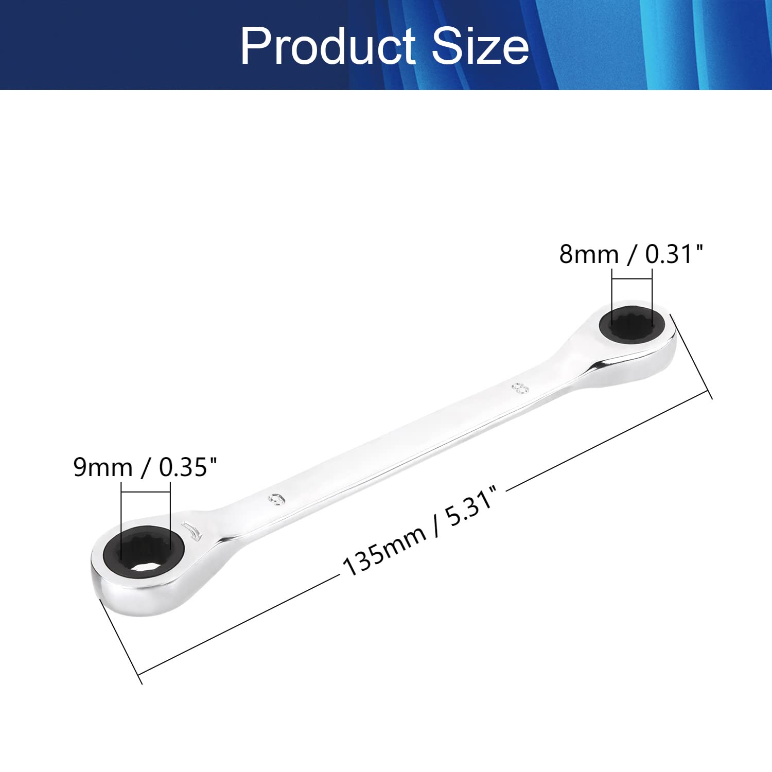 Aicosineg Box Wrenches, Ratcheting Wrench, 8mm x 9m, Metric Double Box End 1pcs