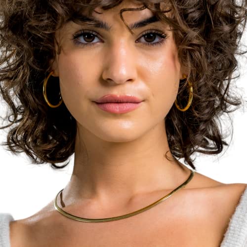 Beaux Bijoux Gold Chain Necklaces for Women | Herringbone, Paperclip, Omega Chains | Gold Plated Silver | Women's Trendy Layering Necklaces | Choose Width and Length | Gold Necklaces for Women2