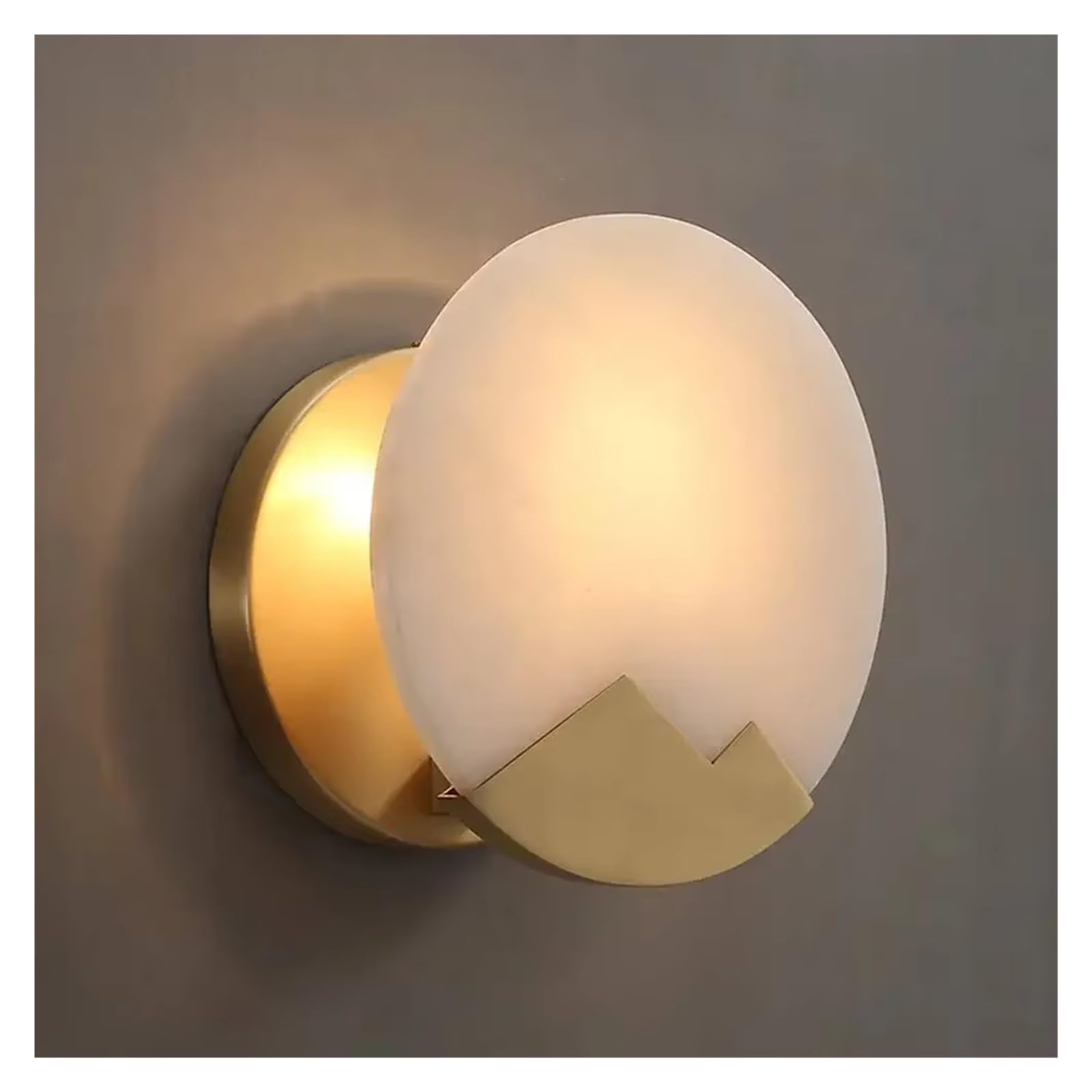 ASerZenith Luxury Copper Minimalist Wall Lamp Bedroom Bedside Lamp Aisle Living Room Background Wall Marble Lamps,Cool White-D20Cm