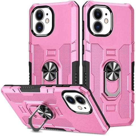 Sidande Case for iPhone 12 Pro Case, iPhone 12 Case, Heavy Duty Kickstand Holder Built-in Magnetic Car Mount Shockproof Camera Protective Phone Cover for iPhone 12 Pro Pink Cover