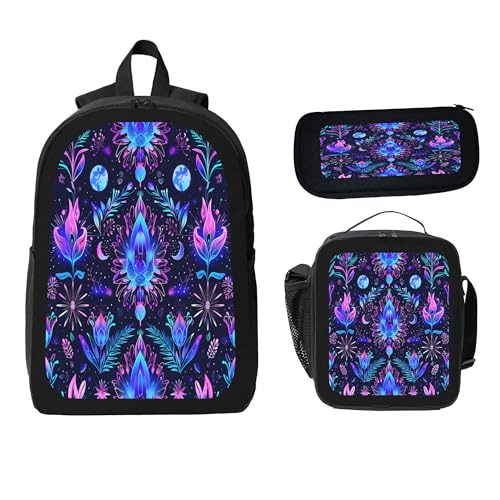 3PCS Backpack for Women Men With Lunch Box Pencil Bag 17 Inch Lightweight Adjustable Strap Back Pack 3 In 1 Set Ethnic Mandala Modern Casual Daypack Unisex Fit Travel Work Camping