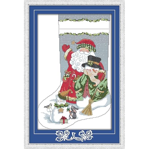 Kit point de croix bas de Noël broderie Père Noël bonhomme de neige toile