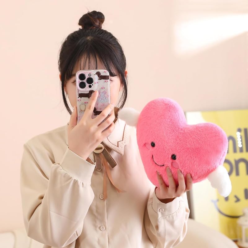 Image of Pink Heart Plush Cute Heart Stuffed Animal Soft Pillow Plushies Kawaii Heart Shape Plushie Valentine's Day Gifts Birthday for Kids Lover Decor