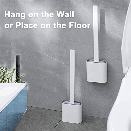 Image of UCRAVO Toilet Brush with Holder, Flexible Toilet Cleaning Bowl Brush Head with Silicone Bristles, Silicone Toilet Brush with Slim Holder Flex Non-Slip Long Handle