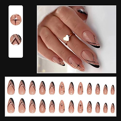 French Tip Press on Nails - Gold Glitter & Star Design