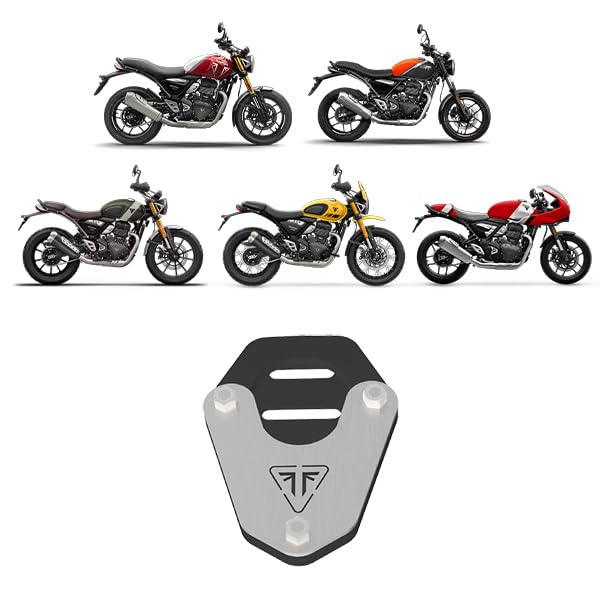 Image of Side Stand Extender | Side Stand base |Side Stand protector Compatible with Triumph Speed 400 |speed T4 | Scrambler 400X | Scrambler 400XC | Thruxton (Black&Silver, Pack of 1)
