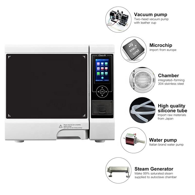 Dampf-Autoklav-Dampfsterilisator, vollautomatische Vakuum-Trocknungszeit, einstellbarer LED-Farbbildschirm, Klasse B, Autoklav-Sterilisator mit integriertem Drucker (17 l)