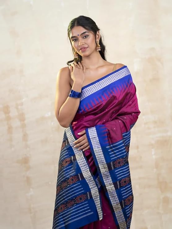 Image of Handmade Pure Bomkai Silk Saree Khandua Natural Silk Ikkat Saree For Women /Ethnic Wear /Traditonal Saree /Handloom Saree With Regular Fit Blouse Piece