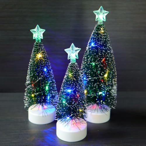 Image of LED Mini Christmas Tree with Lights - Battery Operated Tabletop Christmas Decoration with Colorful LED & Star Topper - Xmas Party Home Desk Decor (15 Cm x 6 cm)-3 Pcs