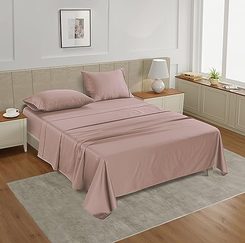 Image of LANE LINEN King Size Bed Sheets - 450 Thread Count Long-Staple 100% Cotton, Ultra Soft & Breathable Sheets for Hotel Quality Luxury, Durable Sheets for Everyday Use, 15 inch Deep Pocket - Sepia Rose