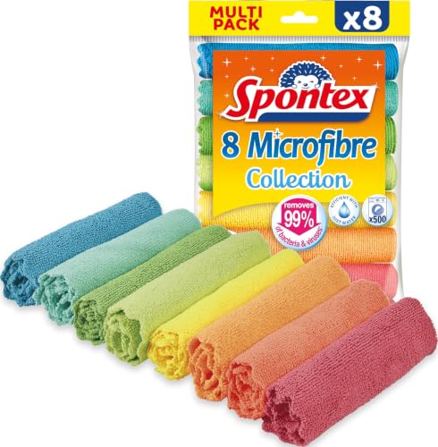 Spontex Paños de microfibra para limpieza | 8 bayetas Microfibre Collection | Para usar como trapos del polvo y paños de cocina | 30 x 30 cm | Colores surtidos | 8 unidades