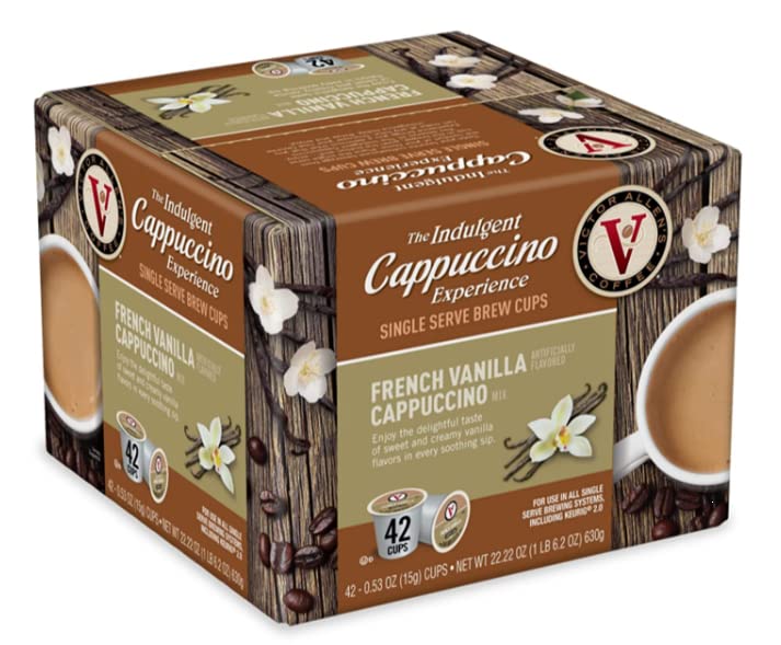 Victor Allen Indulgent French Vanilla Cappuccino Single Serve Cups BUNDLE - 42 Count w/ 5 RECIPES (Package May Vary)