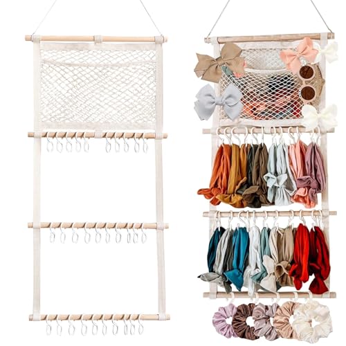 Eforwest Headband Holder Hair Bows Organizer for Baby Girls Large Capacity Bow Holder Hair Accessories Wall Hanging Organizer for Toddler Baby Girl Nursery Room Decor (Beige)