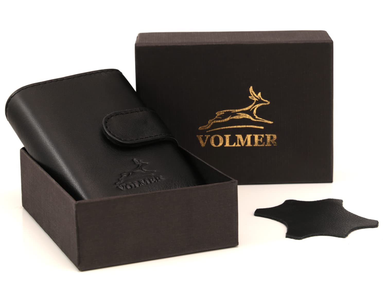Fa.Volmer ® POP-UP Kartenetui ohne Münzfach aus Echtleder für Herren & Damen | max. 11 Karten | RFID Schutz | Geldbörse VO24 Black (Schwarz)