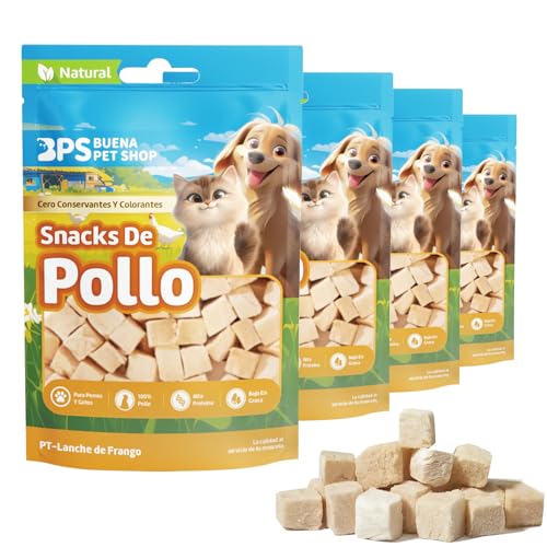 BPS Snacks naturali di pollo per cani e gatti 100% carne pura, liofilizzata, ad alto contenuto di proteine, basso contenuto di grassi, senza additivi per animali domestici (4 pezzi, pollo) BPS-5229 x