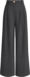 AUTOMET Wide Leg Dress Pants Womens Work Business Casual Trendy Palazzo Flowy High Waisted Comfy Trousers 2024 Fashion Suit Pant Dressy Outfits Office Clothes Grey, Medium