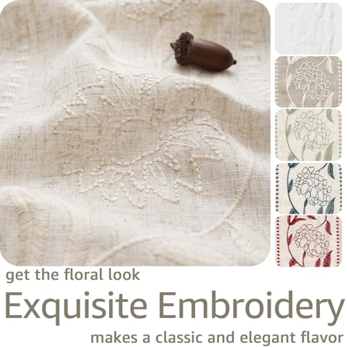 Image of jinchan Ivory Floral Linen Curtains for Living Room 108 inch Back Tab 2 Panels