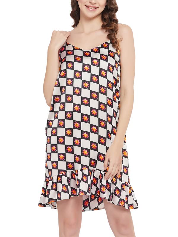 CloviaWomen's Satin Print Me Pretty Short Night Dress in White