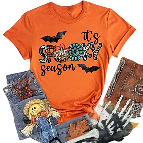 Ovazly Pumpkin Color Shirts Funny T-Shirt For Halloween Women Novelty Tops Boo Ghost Spooky Season Orange Tees Vampire Lips Shirts cover