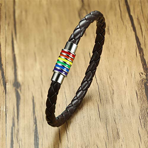 Image of Leather Braided LGBT Rainbow Bangle Bracelet - Gay & Lesbian Pride