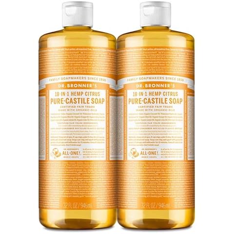 Dr. Bronner's - Pure-Castile Liquid Soap (Citrus, 32 ounce, 2-Pack) - Made with Organic Oils, 18-in-1 Uses: Face, Body, Hair, Laundry, Pets and Dishes, Concentrated, Vegan, Non-GMO Cover