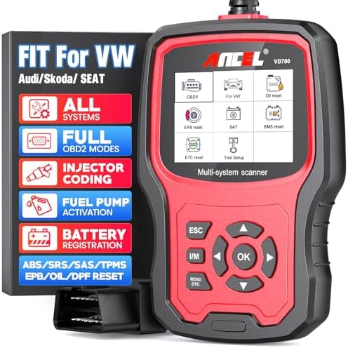 ANCEL VD700 OBD2 Diagnosegerät mit 8 Sonderfunktion für VAG Fahrzeug | Öl TPMS EPB TPS Injektor SAS DPF Batterie Reset Vollsystem Diagnose KFZ Auslesegerät Fehlerauslesegerä für VW