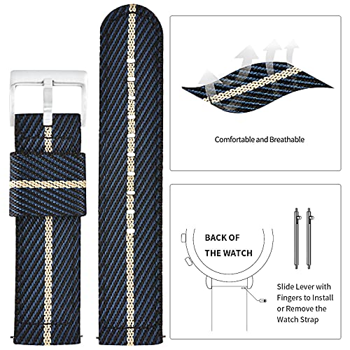 Codfiedy 20Mm Twill Weave Nylon Watch Bands For Men For Women Premium Nylon Watch Straps With Brushed Stainless Steel Buckle Blue & Beige #TOP2