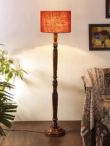 Image of Devansh Maroon Jute Wooden Floor Lamp -12
