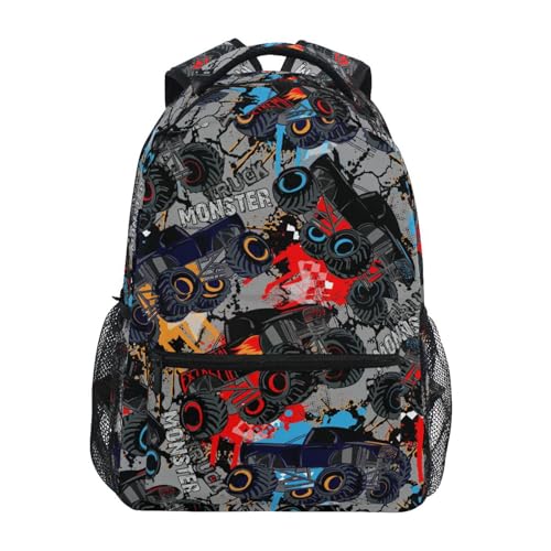 Monster Truck Kids Backpacks for Girls Boys Teenager,BookBags Back to School Bag,Lightweight Travel Daypack Laptop Backpack,Elementary Primary Middle School Bags for Age 6-12