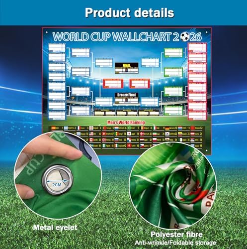 2026 World Cup Bracket Poster Black 27.6x23.6 Inches Wall Soccer Game Tracker Map for Watch Party Bar Home Decor - 2