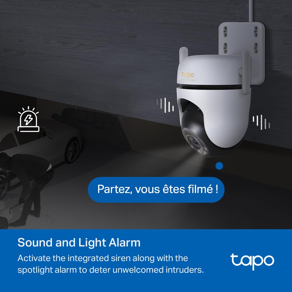 Tapo C530WS Caméra de Surveillance extérieure 360° 3K 5MP Vision Nocturne Couleur Starlight Détection IA Suivi de Mouvement WLAN Ethernet