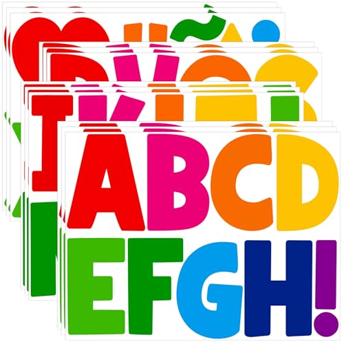 Letter Stickers Large 108 PCS Bulletin Board Letters 12 Sheets Alphabet Stickers Vinyl Self-Adhesive Stick on Letters for Poster Board Mailbox Sign DIY Crafts Classroom Party Decor(Colorful 4 Inch)