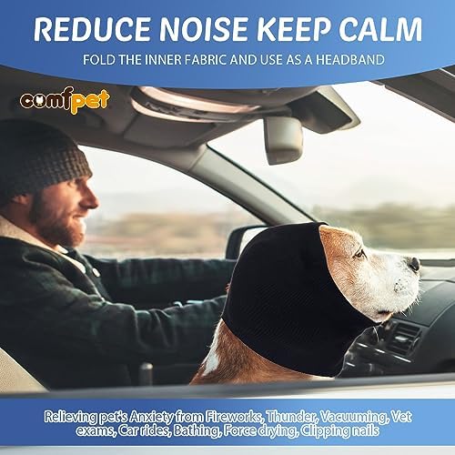 COMFPET Paraorecchie Cane Cuffie Per Cani Antirumore, Snood Per Cani Copriorecchie Invernale per Cani e Gatti, Cura Delle Orecchie, Grande, M(nero)