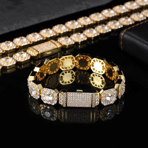 14K Gold Over S925 Ice Sugar Chain Moissanite Bracelet for Men, Best Hip-Hop Style, Street Style Gift4