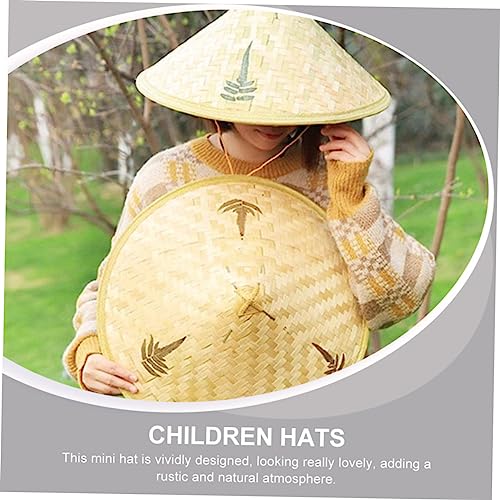 2Pcs Hand-Woven Bamboo Hats for Boys and Girls Decorative Straw Hats Natural Ornaments Photography Props Summer Sun Protection3