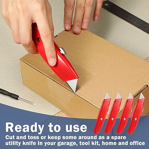 Image of Lasnten 12 Pcs Box Cutter Bulk Retractable Utility Knife Heavy Duty Aluminum Alloy Carpet Knife Package Opener Cutter Blade for Cardboard Plastics Cartons DIY Home Warehouse Office(Red)