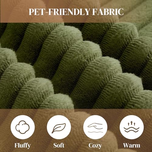 Image of 95 inch L Shaped Cloud Boneless Sectional Couches for Living Room, Modern Comfy Modular Deep Seat Memory Foam Compressed Corduroy Sofa Oversized Right Facing Chaise, No Assembly Required, Green