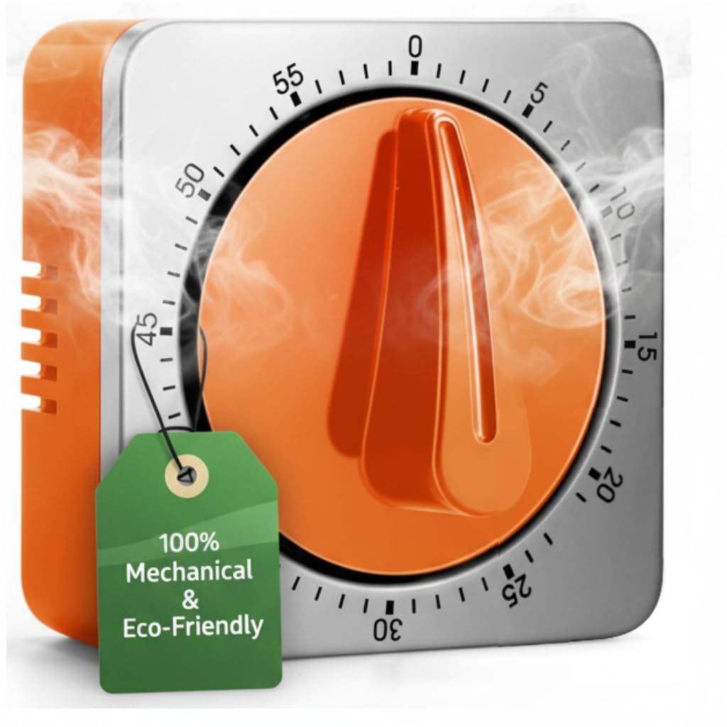Kitchen Timers, Timer Da Cucina Con Allarme Forte, Non Richiede Batterie, 100% Meccanico - Retro Magnetico, Squisito Corpo in Acciaio Inossidabile - Promemoria Conto Alla Rovescia - Argento (Arancia)