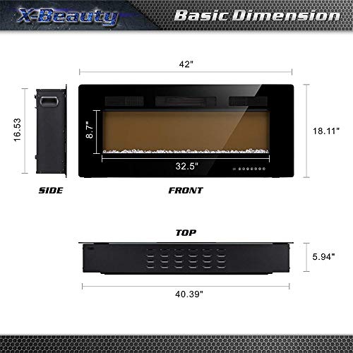 Xbeauty 50 inch Wall Mounted Recessed Electric Fireplace Insert, Ultra